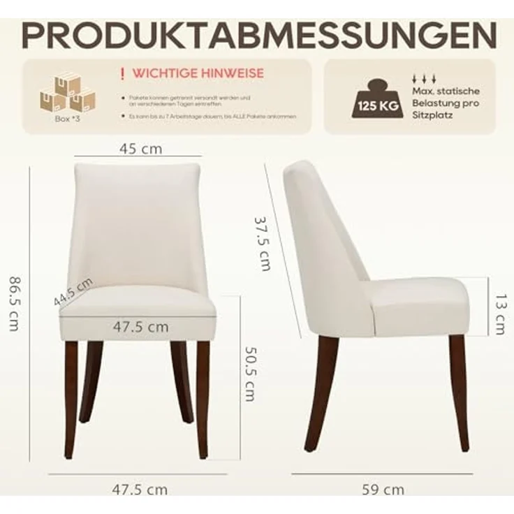 COLAMY Esszimmerstühle 6er Set, Moderne Küchenstuhl Polsterstuhl Stühle mit Rückenlehne, Stoff Dining Chairs mit Holzbeinen für Esszimmer, Küche, Restaurant mit Holzbeinen, Beige – Bild 2