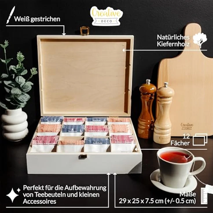 Creative Deco Teedose Teebox Holz aus Natürlichem Kiefernholz, Teebox Holz mit Deckel – Bild 5