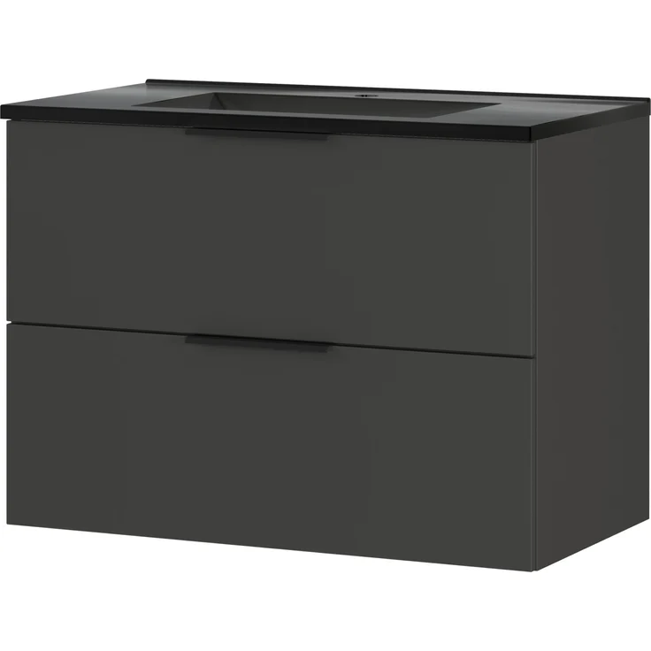 Germania WT-Unterschrank Crandon, Badunterschrank mit Mineralguss-Waschbecken, 2 Schubladen, Graphit-Schwarz