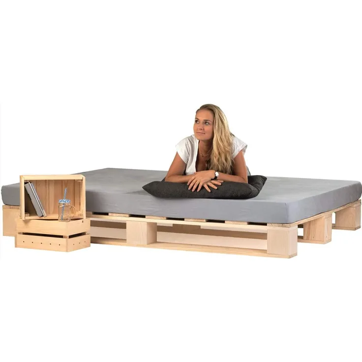 sunnypillow 140x200 cm Palettenbett aus Holz Holzbett Massivholzbett Bett aus Paletten Palettenmöbel Naturholz Fichte europalette 80 90 100 120 140 160 180 200 220 240x200 cm
