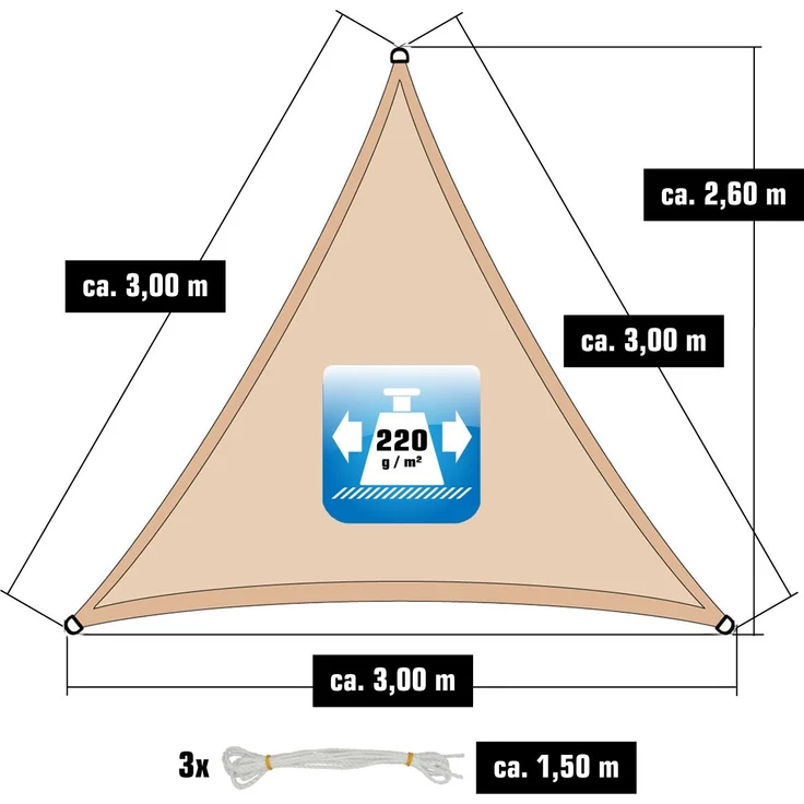3x3x3m UV Sonnensegel Sonnenschutz Atmungsaktiv Ivory – Bild 8