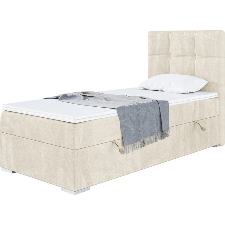 MEBLINI Boxspringbett KAI 100x200cm Rechts - H3/Creme Samt - mit Bettkasten - Gepolstert Einzelbett mit Topper & Taschenfederkern-Matratze – Bild 1