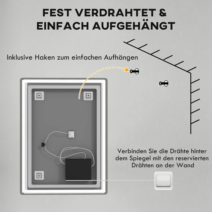 Dimmbarer Lichtspiegel Badezimmerspiegel 80x60cm mit Memory-Funktion und beschlagfreier Oberfläche für modernes Bad--Silber--80x60x4cm--YOUDENOVA – Bild 7