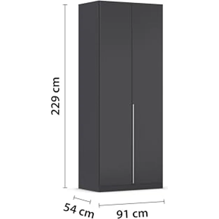 Rauch Möbel Alabama, Kleiderschrank für Schlafzimmer, Kinderzimmer, Wohnzimmer, Garderobe, Flur, 2-türig, mit Zubehör Basic, Farbe Grau metallic, Schwarz, Breite 91 cm – Bild 3