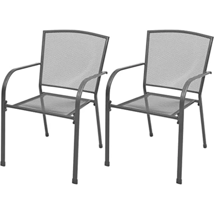 vidaXL Stapelbare Gartenstühle 2 Stk. Stahl Grau 42705
