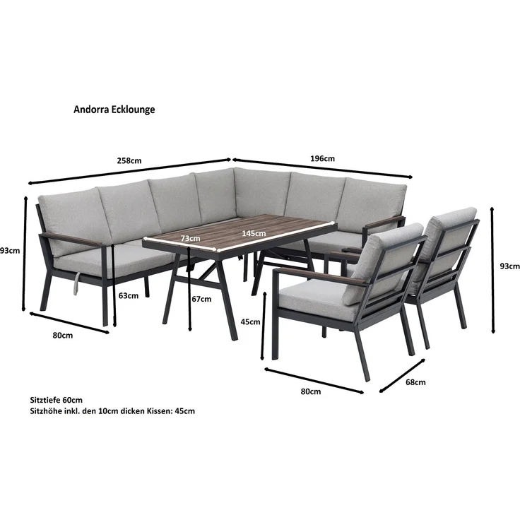 Gardissimo ANDORRA Ecklounge Gartenmöbel Sitzgruppe Nonwood Holzoptik rechts – Bild 2