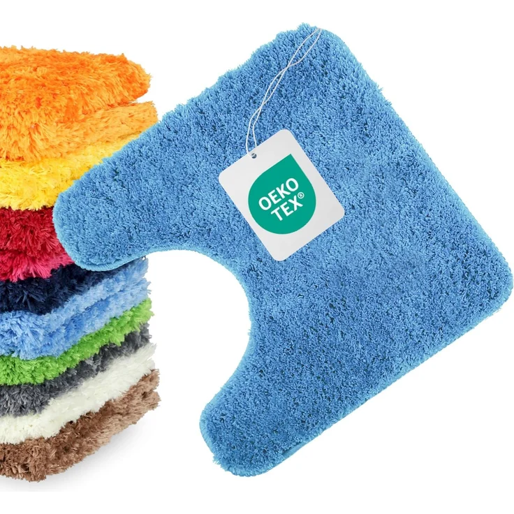 WohnDirect WC-Vorleger mit Ausschnitt 45x45 cm Hellblau – Badematte für Stand-WC Flauschig & rutschfest, Mikrofaser Badteppich Saugstark, Waschbar & Fußbodenheizung geeignet