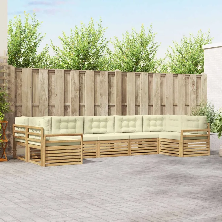 vidaXL Outdoor-Sofagarnitur 7 stk. 7-Sitzer Weiß und Creme 3391085