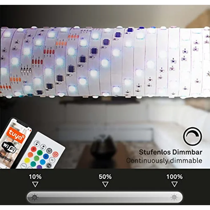 BRILONER Leuchten - RGBIC LED Strip 5m, Magic RGBIC Lichtband kürzbar, App-Steuerung, Fernbedienung, Musiksensor, Sprachgesteuert, LED Band, Leiste, Streifen, Weiß, 2313-150 – Bild 4