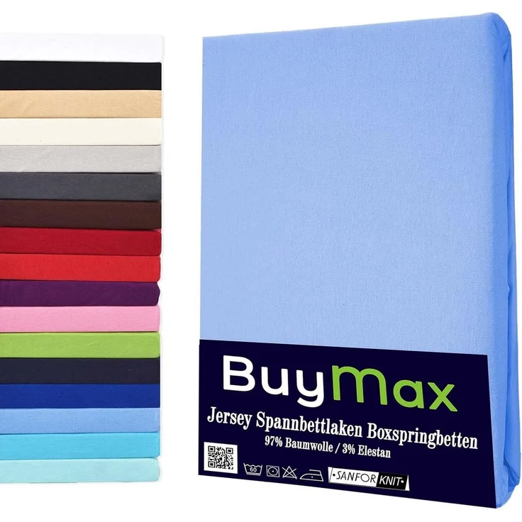 Buymax Wasserbett Spannbettlaken Stretch 140x200-160x220 cm für Wasserbetten und Boxspringbetten Bettbezug für Matratzen bis 35 cm Matratzenhöhe, Blau Hellblau – Bild 1