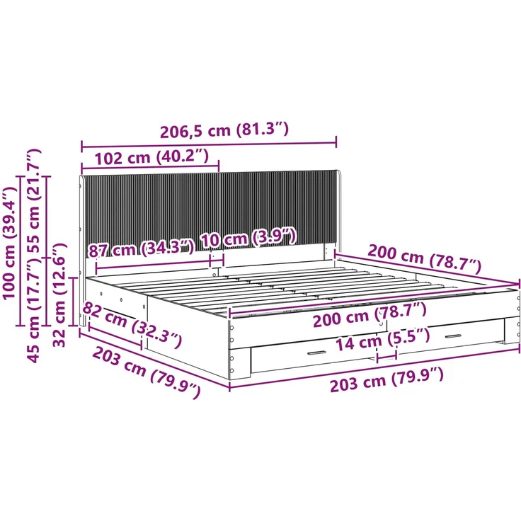 vidaXL Bettgestell mit Stauraum und Kopfteil Betongrau Holzwerkstoff 3414076 – Bild 11