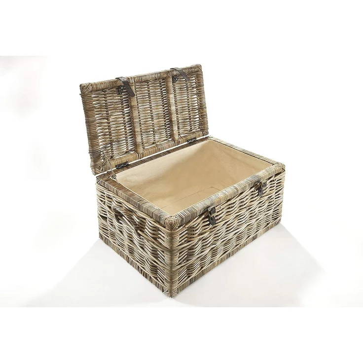 Kobolo Truhe Sitztruhe aus Rattan Kubu grau mit Stoffeinsatz – Bild 3