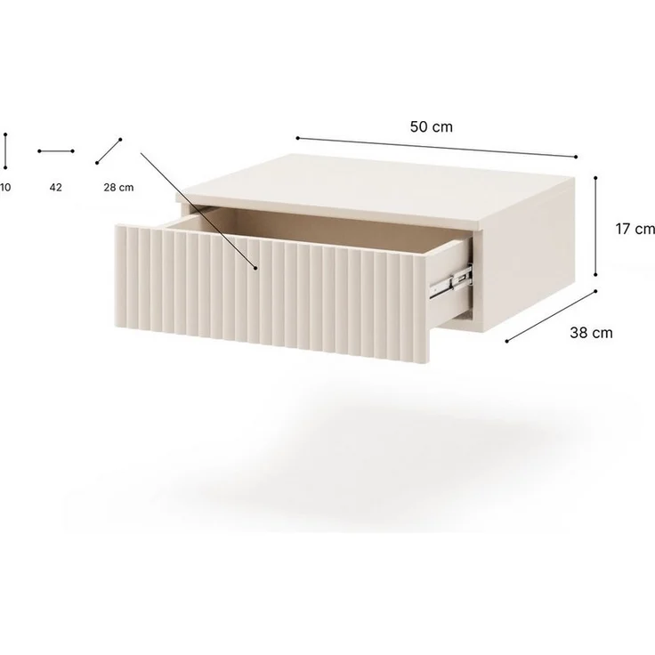 Beautysofa Nachttisch SOFT Hängend, Rillenfronten mit Push-to-Open (In der trendigen Farbe Kaschmir), Breite: 50 cm – Bild 3