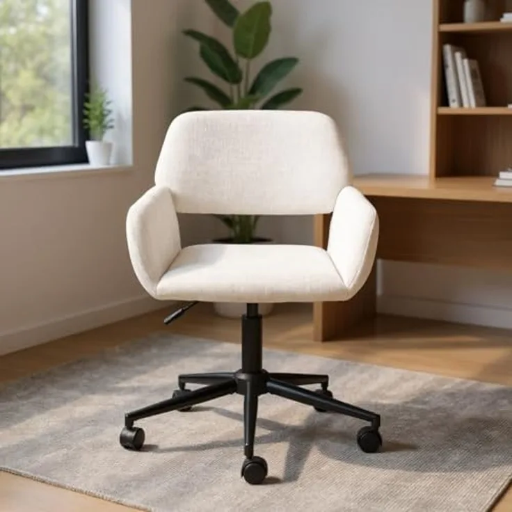FurnitureR Beige Bürohocker, Modernes Design, Chenille, Komfortabel, Einstellbar, Ergonomisch
