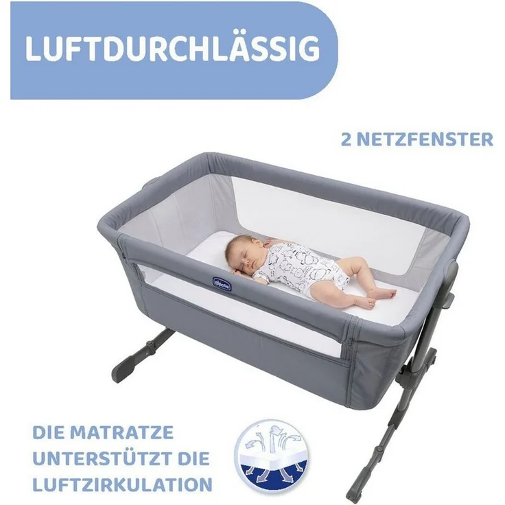 Chicco Next2Me Essential Neugeborenen Beistellbett, Nachhaltig, Kompatibel mit verschiedenen Betten, Höhenverstellbar, Neigbar, Gute Luftzirkulation, Matratze und Tasche enthalten, 0-6 Monate – Bild 3