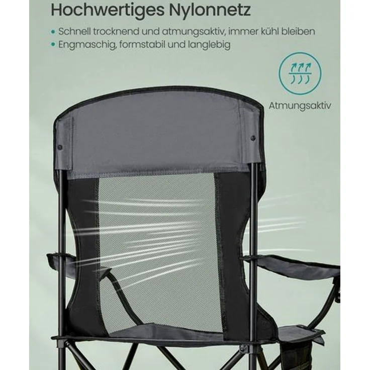 SONGMICS Campingstuhl 2er Set, Klappstuhl Outdoor, Angelstuhl, hohe Rückenlehne, verstellbare Armlehnen, Getränkehalter, klappbar, bis 150 kg belastbar, Camping Garten, schiefergrau GCBDE028G01 – Bild 3