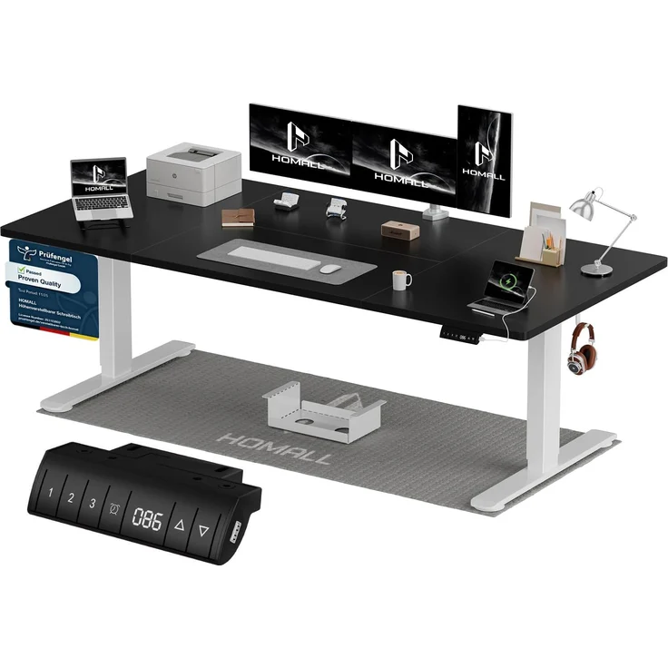 Homall Höhenverstellbarer Schreibtisch 200x80 cm mit USB-A Ladeanschluss, Elektrischer Schreibtisch mit Kabel Management Tray, Standing Desk mit 3 Memory Funktion, Computertisch Weiß+Schwarz