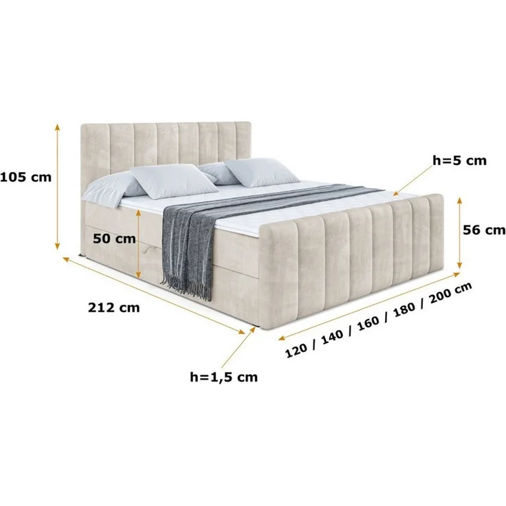ALTDECOR Boxbett OTTA-Z (Multipocket-Matratze H4, H3 Matratze Bonellfederung, Topper, Kopfteil), Doppelbett mit Fußteil – Bild 4