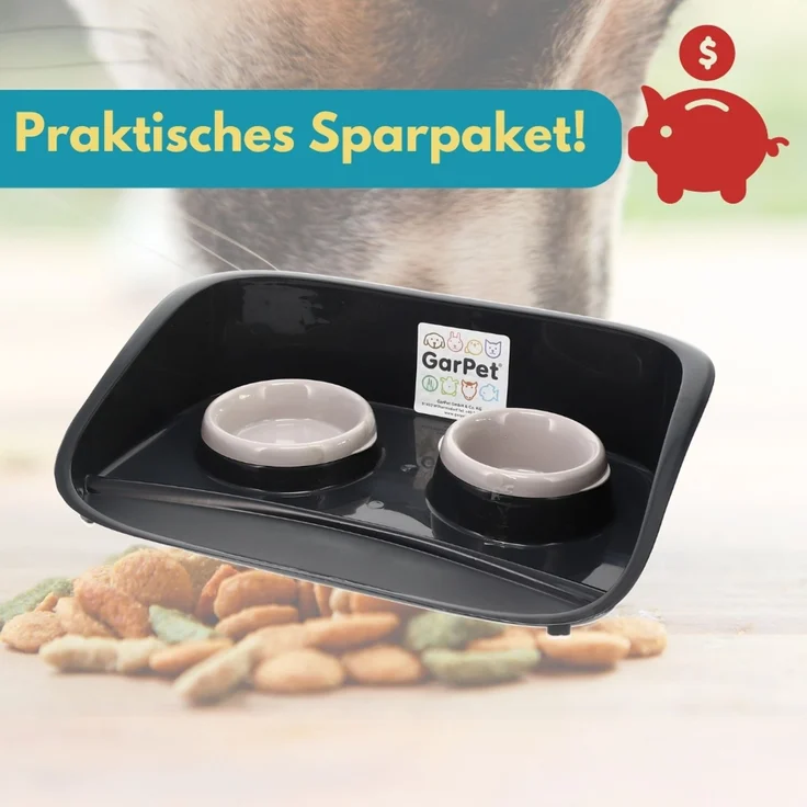 GarPet Futterstation 2x Futterstation 2 Näpfe Futterbar Napfset Hunde Futter Napf Matte – Bild 7