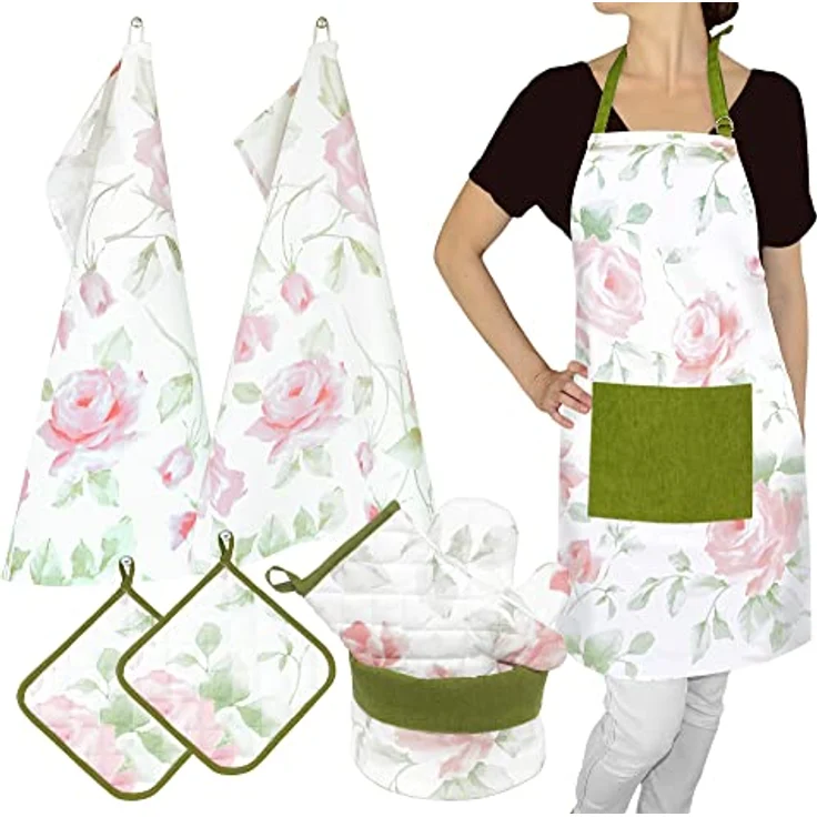 Lashuma Topfhandschuhe Rose, (Set, 2-tlg), Frauen Kochhandschuhe, Ofenhandschuhe groß 30x20 cm – Bild 7