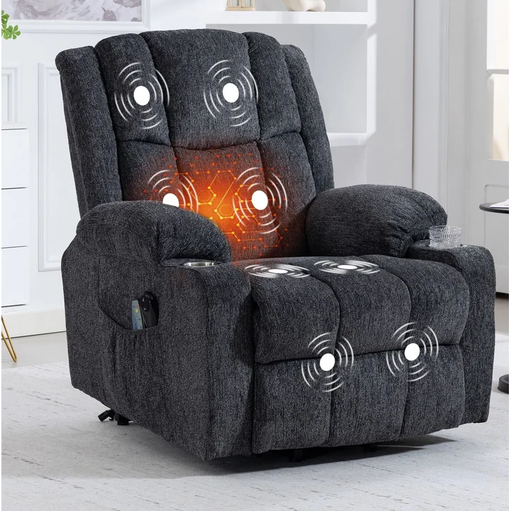 Massagesessel aus Samt mit Aufstehhilfe, Wärme- und Vibrationsfunktion, 91x84x106 cm, Dunkelgrau – Bild 2