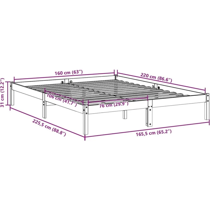 vidaXL Massivholzbett Extra Lang ohne Matratze Weiß 160x220 Kieferholz 852423 – Bild 10