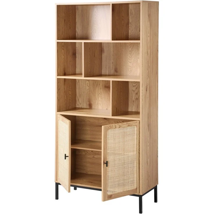 Casâme 'JAYA' Bücherregal mit Stauraum 2 Türen in Holzoptik - L80 x H175 cm - Helles Holz – Bild 3