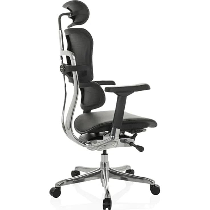 MID.YOU Drehstuhl Schwarz, Echtleder mit Armlehnen, ergonomische Rückenlehne, 78x117 - 136x64 cm – Bild 9