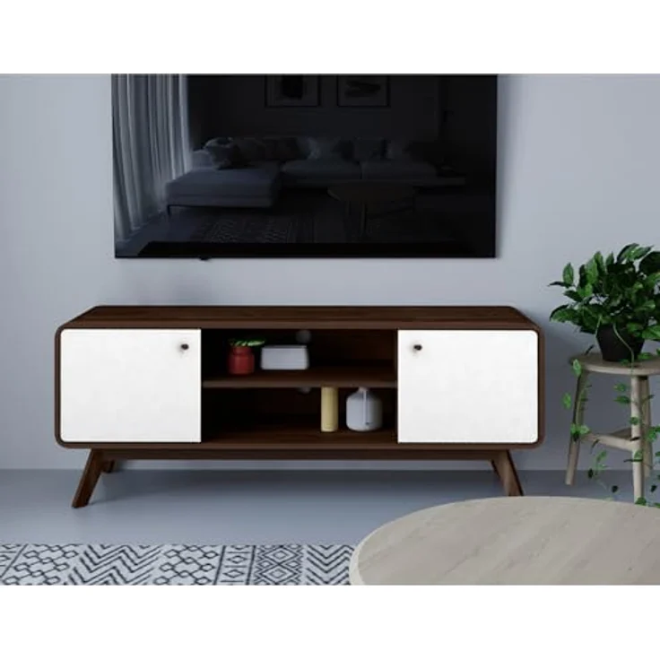 DHP Furniture Cassie TV-Möbel mit 2 Türen in Walnussoptik-Optik Weiß, Spanplatte (BxTxH) 140x39x53 cm – Bild 5