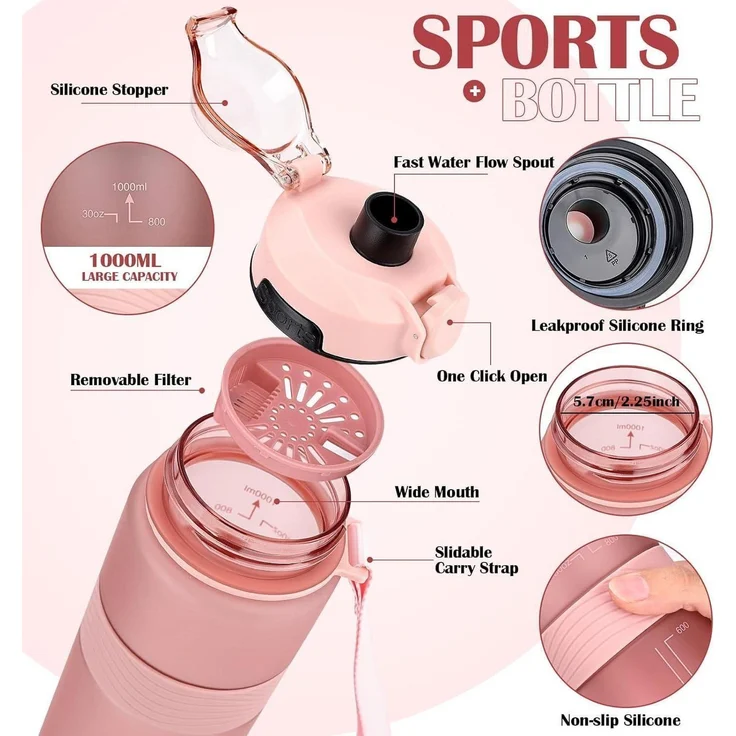 CodiCile Trinkflasche BPA-frei 1 Liter Sport Auslaufsicher Wasserflasche 1L – Bild 3