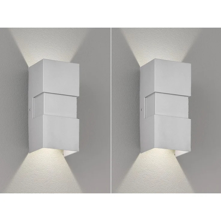 LED Außenwandleuchte 2er SET Silber mit Up and Down Licht - 7x15cm – Bild 3