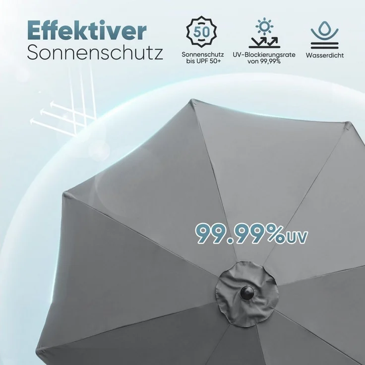 Sekey Sonnenschirm ø 200/270/300 cm Gartenschirm Rund, Marktschirm Knickbar, mit Kurbel, LxB: 300x300 cm, sonnenschirm 300cm, Neigungswinkel, für Balkon Garten, UV 50+ – Bild 4