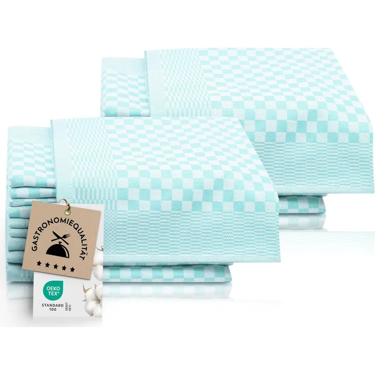 ZOLLNER 20er Set Geschirrtücher Baumwolle in 46x70 cm - super saugstarke und robuste Küchentücher – waschbar bis 60°C – in Mint kariert - Gastronomiequalität - Oeko Tex® Zertifiziert – Bild 1