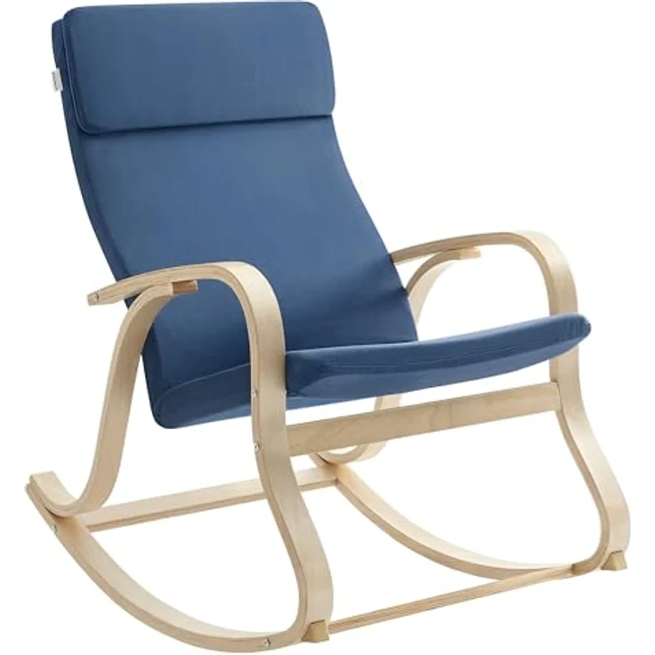 SONGMICS Schaukelstuhl, Schwingsessel, Relaxstuhl, Belastbarkeit 120 kg, Gestell aus Birkenholz, Bezug aus Baumwolle, mitternachtsblau LYY030Q01 – Bild 2