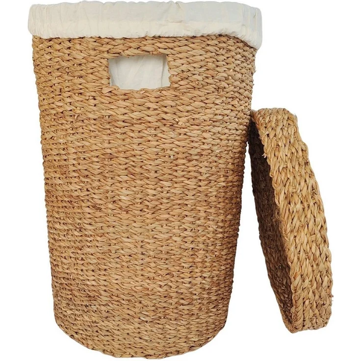 Casa Moro Wäschekorb mit Deckel aus Seegras, rund, 38 L (1 St, Größe S, Ø 32 x H 52 cm), Handgeflochten, Wäschebeutel herausnehmbar und bei 30 °C waschbar – Bild 1