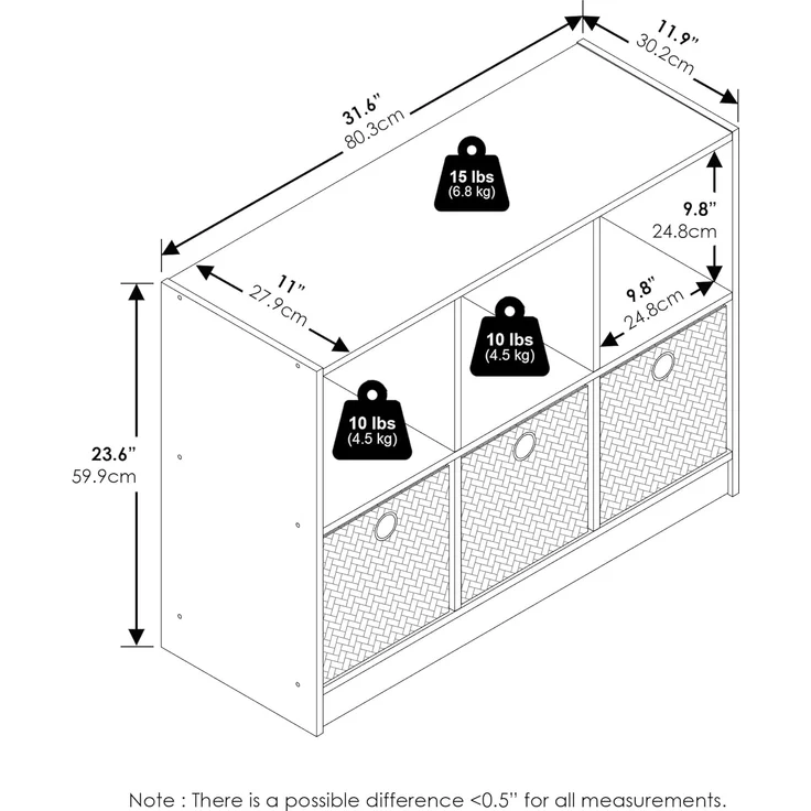 Furinno Basic 3x2 Bücherregal mit Stauraum und Fächern, Bernsteinkiefer/Schwarz – Bild 3