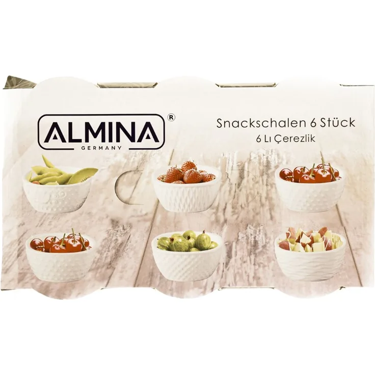 Almina 6er Snackschalen-Set aus Porzellan Servierschale mit Muster Weiß 200 ml Motiv 4