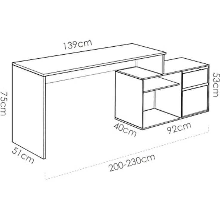 Dmora - Gardena-Schreibtisch, Schreibtisch mit Mehreren Positionen für das Büro oder Schlafzimmer, Mehrzweck-Ecktisch, 139 x 92 x 75 cm, Eiche und Anthrazit – Bild 10