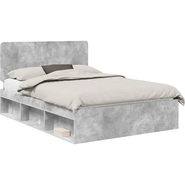 vidaXL Bettrahmen Beton Grau 150 x 200 cm Massives Kiefernholz 3412473