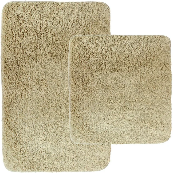 NYVI Badematte Badematten Set 2 teilig NYVISpa Lasalle Beige Badezimmerteppich Set, Höhe 20 mm, Polyester, Badematte 50x80cm + WC Vorleger ohne Ausschnitt, Rutschfest & Waschbar – Bild 1