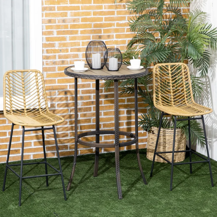 2er Set Barhocker mit Lehne Barstühle im Boho-Design, PE-Rattan, inkl, Fußtstütze, 42,5 cm x 52 cm x 102 cm, Gelb + Schwarz--Gelb--42.5x52x102cm--YOUDENOVA – Bild 6