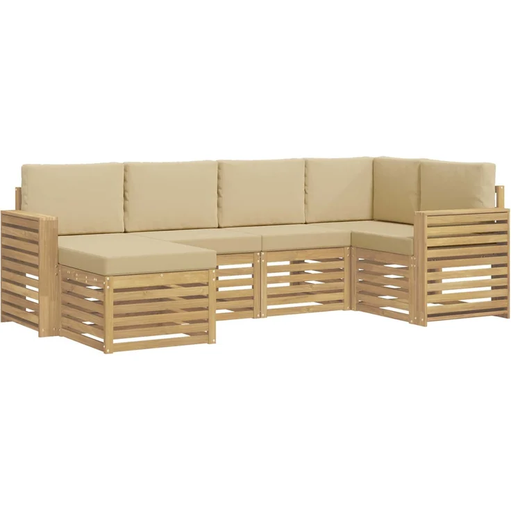 vidaXL Outdoor-Sofagarnitur 6 stk. 5-Sitzer Weiß und Beige Polyester 3392123 – Bild 2