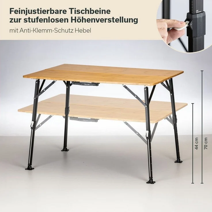 Skandika Campingtisch Tobro Bambus Klapptisch, Gartentisch, klappbar, faltbar, Balkontisch, stufenlos höhenverstellbar, 100 kg belastbar, wetterfest, Tragetasche – Bild 4