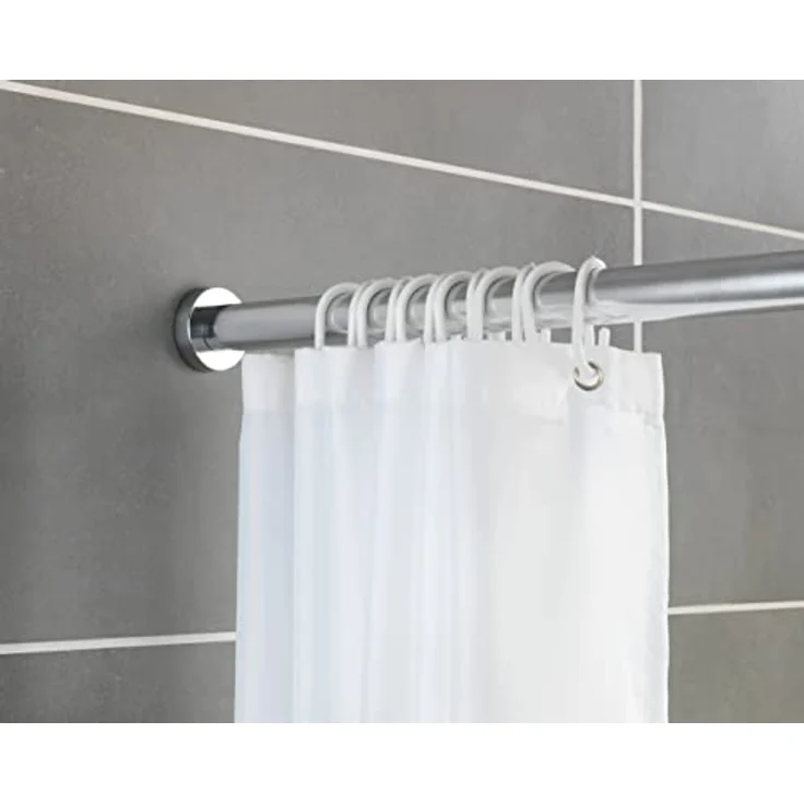 WENKO Duschvorhangstange Luz, Ø 280 mm, ausziehbar, ohne Bohren, geklemmt, Edelstahl, Kunststoff, ohne bohren, 110 - 185 cm, aus rostfreiem Edelstahl – Bild 10