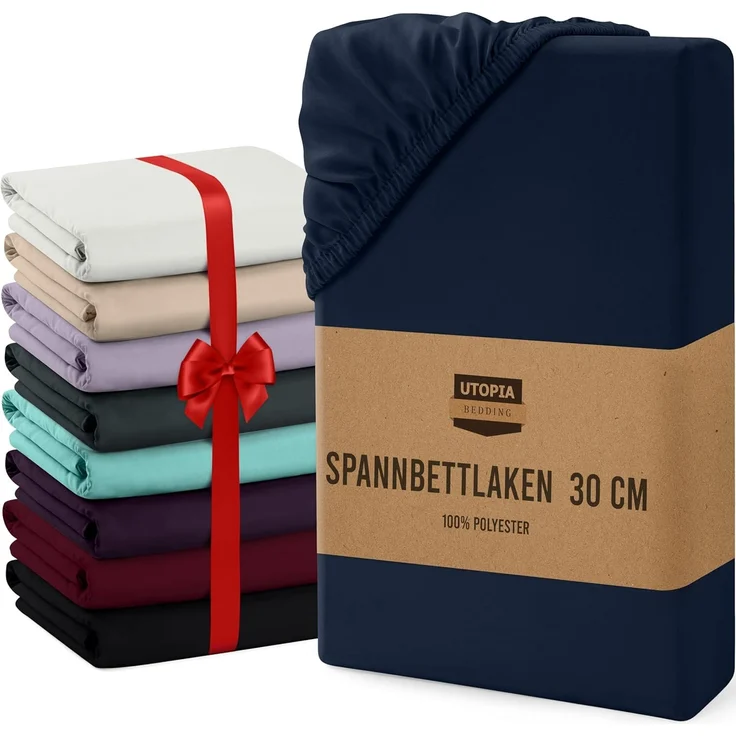 Utopia Bedding - Spannbettlaken 90x200 cm Bis 30 cm - Marineblau - Oeko-Tex Zertifiziertes - Gebürstete Mikrofaser Spannbetttuch – Bild 1