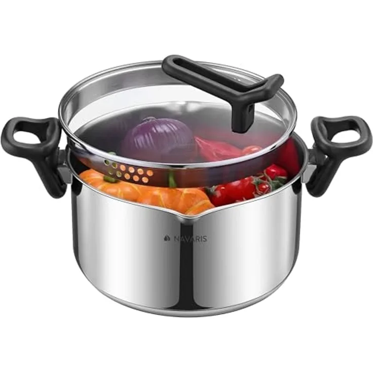 Navaris Kanne Edelstahl Kochtopf 5,3L - Induktionstopf mit Deckel - Kochtopf groß, (1-St)