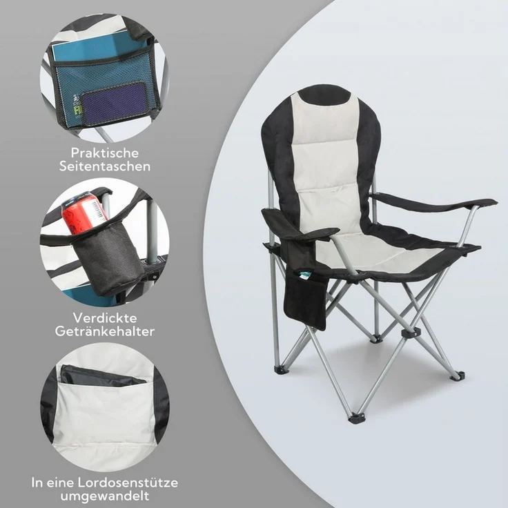 HOMECALL Campingstuhl Hochlehner Klappstuhl Gartenstuhl Angelstuhl mit Angenehme Polsterung (Packung, 2 St), bis 150 KG, mit Seitentasche und Getränkehalter für Camp Garten Balkon – Bild 3