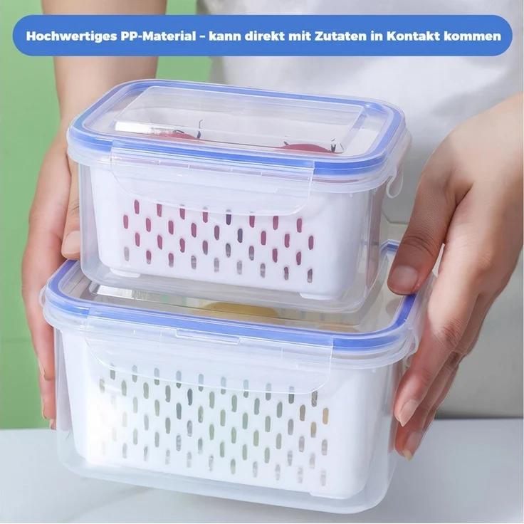BlingBin Frischhaltedose 6 Stück Obst Aufbewahrung Kühlschrank, Abtropfen Beeren-Behälter, PP-Kunststoff, (6er Set, 6-tlg, Material: PP-Kunststoff, 0,85L+1,75L+3,3L), Gemüse Aufbewahrungsbox Organizer Set für Kühlschrank – Bild 4