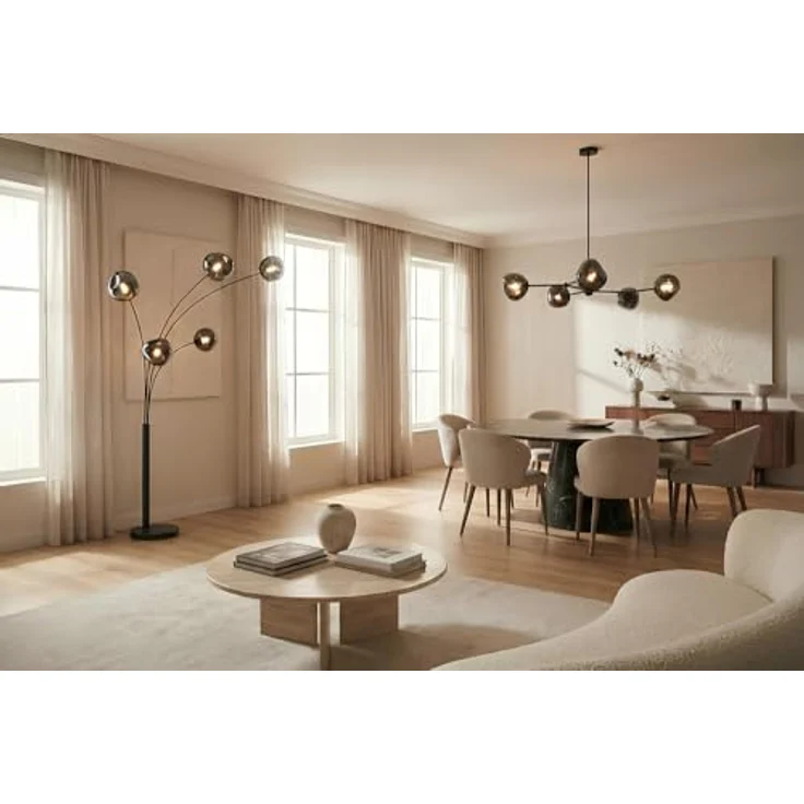 riess-ambiente Stehlampe LIQUID DIAMOND 200cm smoke grau/schwarz – 5 Kugelschirme aus Glas, Ein-/Ausschalter, ohne Leuchtmittel, mehrarmiges Design mit Marmorfuß – ideal für Lounge oder Essbereich – Bild 8