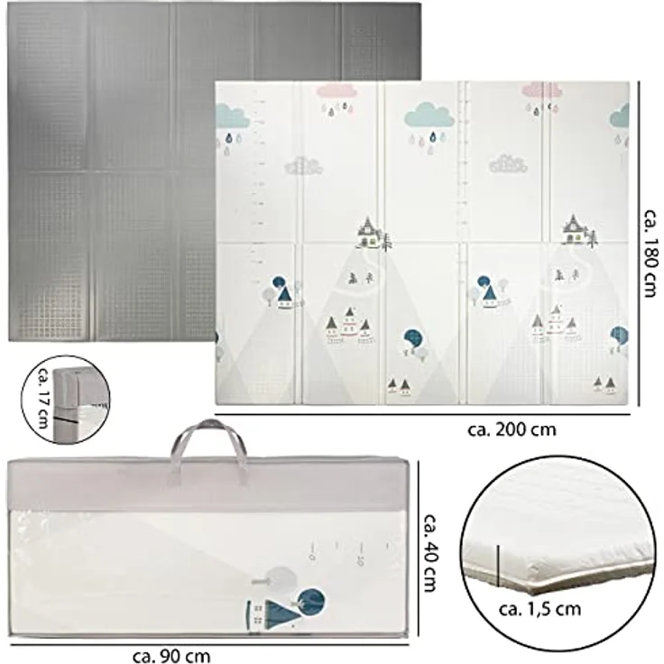 ONVAYA® Spielmatte für Babys & Kinder | Krabbelmatte faltbar | Bodenmatte für Kinderzimmer & Outdoor | Babymatte aus Schaumstoff | 180x200 cm | Spielteppich abwaschbar | rutschfest | schadstofffrei – Bild 4